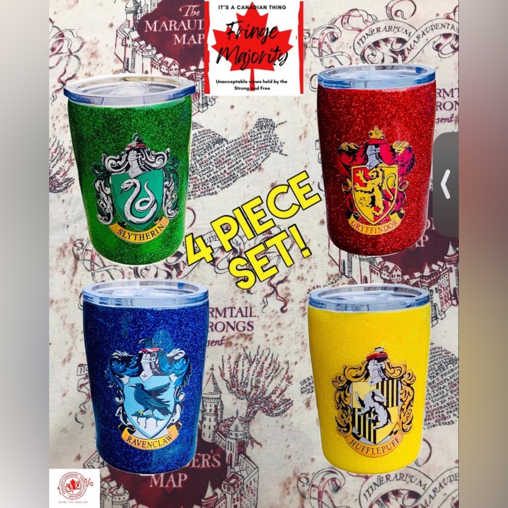 4 piece set, 8oz stainless steel, epoxy, glitter, wizard tumblers, 4 colours